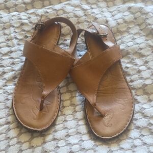 Born Cognac Leather Toe-Thong Sandals